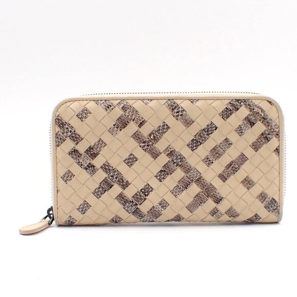 Bottega Veneta Handbags - BOTTEGA VENETA Intrecciato Zip Around Long Wallet Embossing Leather Whit 63AA183